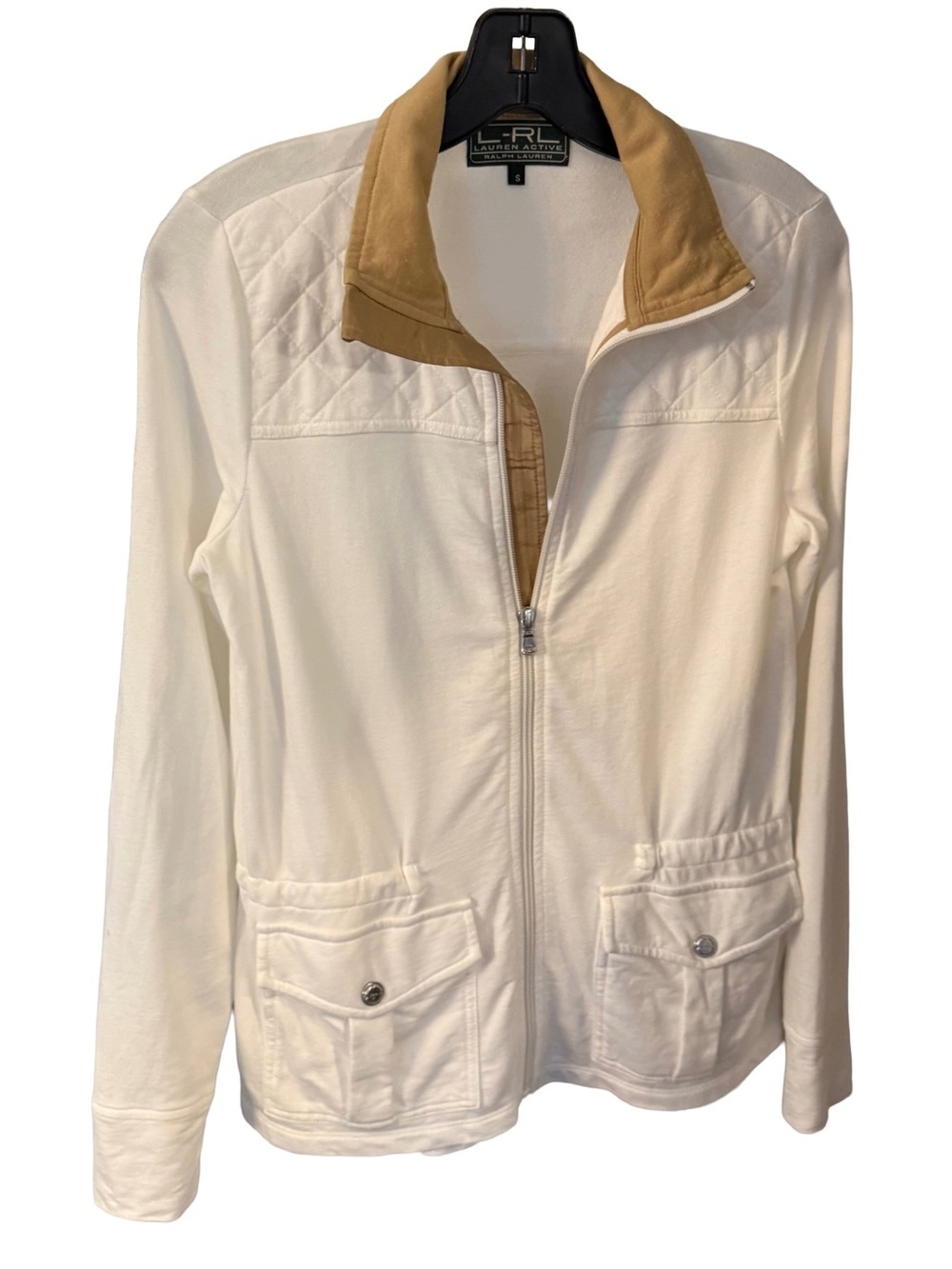 Ralph Lauren Active Utility style Full Zip Jacket White W/ Tan Collar Sz S